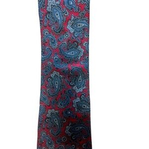 "Robinsons" Mens Silk Paisley Necktie Red Blue Grey Hand Made Classic Tie Office
